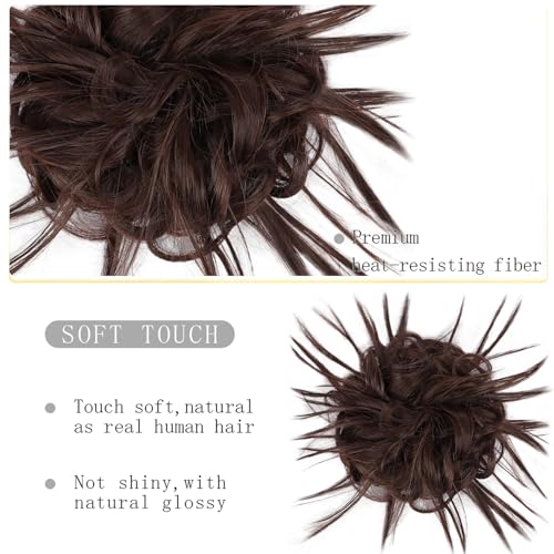 HMD Tousled Updo Messy Bun Hairpiece Hair Extension Ponytail for Women | Synthetic Hair Bun Extension with Elastic Rubber Band, Tousled Updo Messy Bun Hairpiece for Ponytail Styles Daily Party - color: Dark Medium Auburn