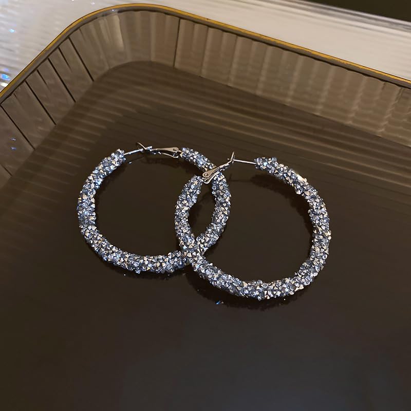 Hoop Earrings for Women, Hypoallergenic Stainless Steel Lightweight Thin Large Big Hoops Earrings Set for Women, Non Tarnish for Jewelry Gift 40MM - color: Diamond Earrings-49mm