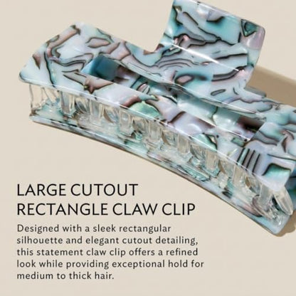 France Luxe Large Rectangle Cutout Hair Claw Clip, Strong Hold, South Sea | Secure Grip for Thick Hair, Roomier Fit for Thicker Hair, Handmade in France, Cellulose Acetate Shine, Everyday Hairstyles - color: South Sea