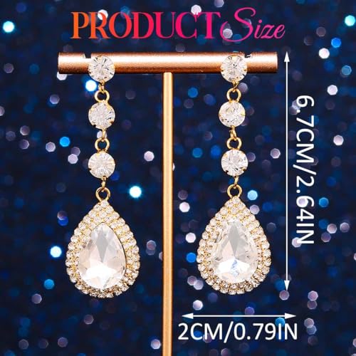 Catery Rhinestone Earrings Silver Crystal Teardrop Earrings Long Wedding Jewelry for Women - color: Gold