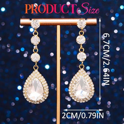 Catery Rhinestone Earrings Silver Crystal Teardrop Earrings Long Wedding Jewelry for Women - color: Gold