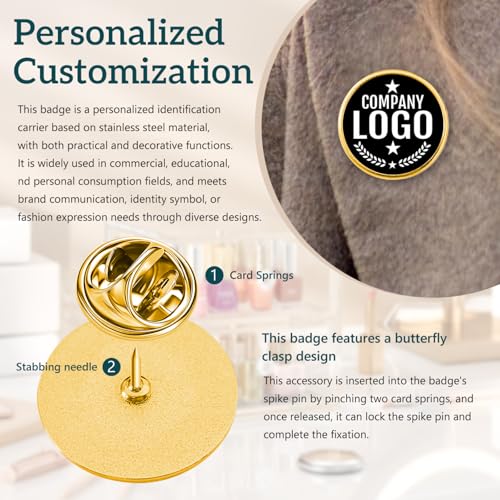 Custom Pins with Logo - Customized Buttons for men Women Customized pin - color: Round and Gold
