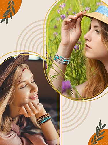 Inbagi 3 Pcs Bohemian Bracelet for Women Cowboy Chic Faux Leather Cuff Bracelet Multi Layer Western Jewelry Crystal Wristbands (Cool) - style: Cool