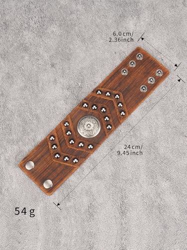 Jeilwiy Punk Leather Wristbands for Men Bracelets Handmade Wide Cuff Bangle Braided Jewelry Black Brown Adjustable - Punk Father's Gifts - color: 02 Leather Cuff Bracelet Brown