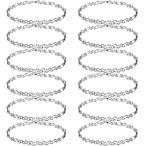 PAGOW Tattoo Choker Set, Stretchy 90s Choker Necklace, Adjustable Retro Y2K Gothic Grunge Chokers Jewelry Accessories - color: Black,12Pcs