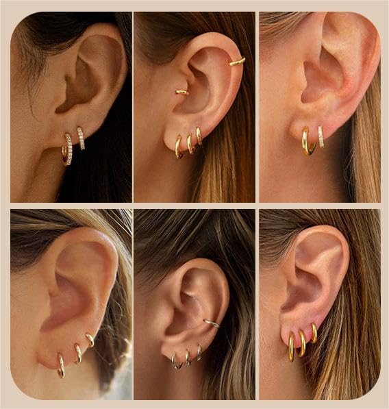 Huggie Hoop Earrings Small Hypoallergenic 14K Gold Plated Huggie Earrings For Women Simple Huggie Stud Earrings - color: Gold2-8/10/12mm
