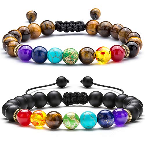 Men Women 8mm Lava Rock Beads Chakra Bracelet - color: set5