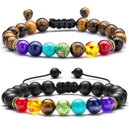 Men Women 8mm Lava Rock Beads Chakra Bracelet - color: set5