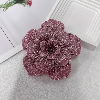 Rhinestone Flower Brooch Pin for Women Men Elegant Sparkly Crystal Camellia Floral Lapel Pins Shawl Dress Suit Clothes Accessories Wedding Party Fashion Jewelry 105mm - color: Pink