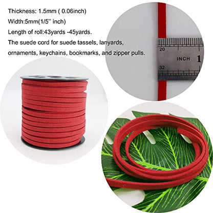 5mm Faux Suede Leather Cord String for Jewerly Making 40 Yards Red Bracelet Cords Flat Thin Leather Lace Thread for Necklace-Chocker & DIY Projects - size: 40 Yards Red