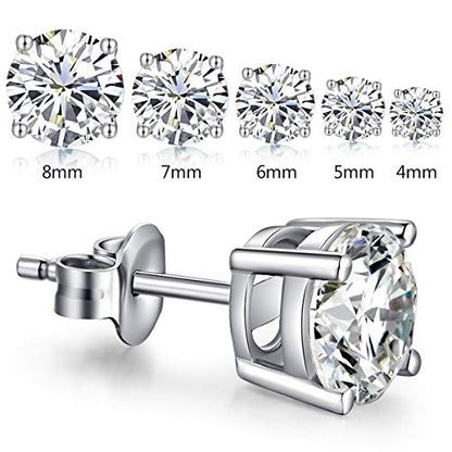 Sparkling 925 Sterling Silver Round Cut 5A+ Cubic Zirconia CZ Stud Earrings Hypoallergenic Earrings for Women/Men 4MM-8MM - color: A: Silver, size: 5mm