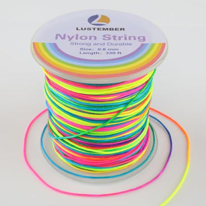 LUSTEMBER 0.8mm Nylon String, Strong Bracelet String, Durable Nylon Cord for Jewelry Making, Bracelets, Beading, Necklaces, Rattail Braiding, Kumihimo, Wind Chimes, Blinds and Handicrafts - size: Rainbow