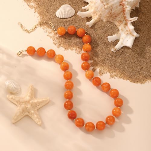 Colorful Beaded Necklace for Women Boho Statement Chunky Necklace Natural Stone Beads Gemstone Choker Necklaces Handmade Summer Beach Jewelry - color: Orange