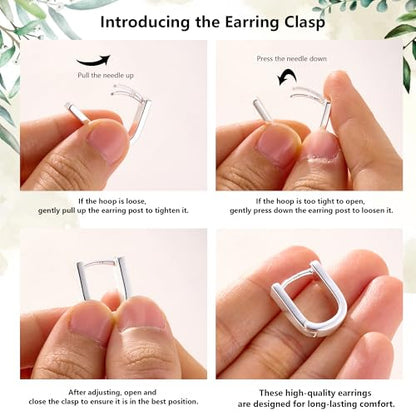 Chunky Hoop Earrings for Women Small Huggie Hoops Earrings Fashion Jewelry | 14k Gold Plated Hypoallergenic Thick Gold Silver Hoop Earrings Trendy Jewelry Gift Box, Daily Wear - color: Square hoop-Silver