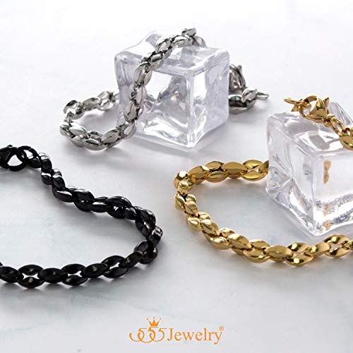 555Jewelry Stainless Steel Hollow Coffee Bean Unisex Link Chain Bangle Bracelet - color: Silver