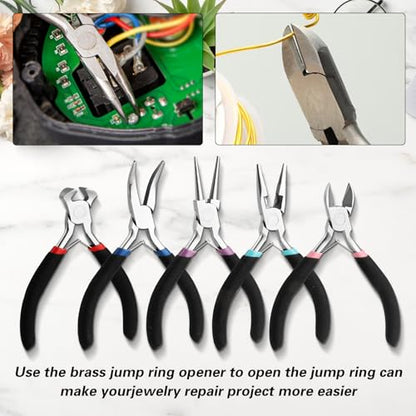 5 Pcs Jewelry Making Pliers Tools with Needle/Chain Nose Pliers, wire cutters Round Nose, Bent Nose-Matte Handle,jewelry making supplies for adults - style: 5pcs - Black
