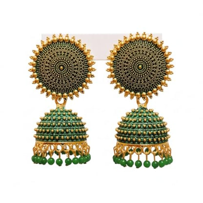Sunflower Jhumka Jhumki Earrings with Pearl Drops for Ethnic and Wedding Wear, Anniversary, Daily Wear, Indian - color: Green