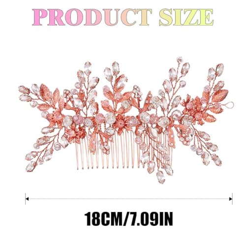 Rhinestone Wedding Hair Comb Gold Floral Bridal Hair Piece Crystal Hair Accessories for Women (Rosegold) - color: Rosegold