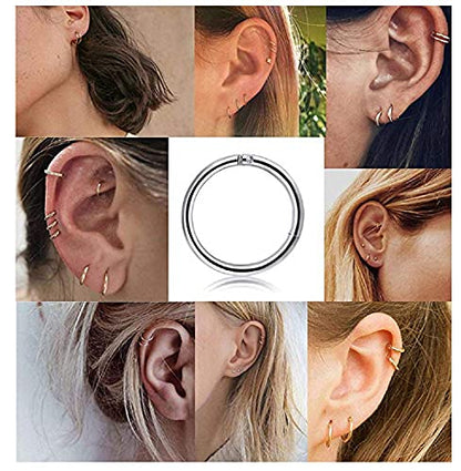 5Pcs Stainless Steel 16G 18G Sleeper Hoop Earrings for Women Men Septum Hinged Clicker Nose Lip Ring Helix Daith Cartilage Tragus Piercings Tiny Small Huggie Hoops Hypoallergenic Sensitive Ears Jewelry - style: 8mm in Silver 18G