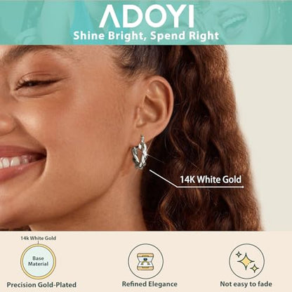 Adoyi 9 Pairs Gold Hoop Earrings Set for Womens Twisted Huggie Hoops Earrings 14K 18K Gold Plated for Girls Valentines Mother's Day Birthday Gifts Lightweight - color: 14K White Gold