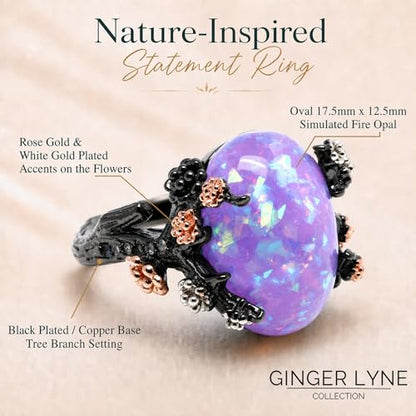 Henrietta Gothic Opal Ring for Women, Fantasy Promise Ring by Ginger Lyne | Simulated White Fire Opal, Cubic Zirconia Black Rose Gold Plated Bold Jewelry Statement Piece For Engagements, Gifts & Events - color: Purple