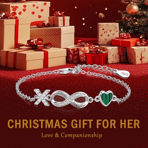 925 Sterling Silver Adjustable Letter Bracelets Infinity Heart Emerald Charm Link Bracelet ，Personalized Charm Alphabet Jewelry Valentines Christmas Mother’s Day Birthday Gifts - color: X