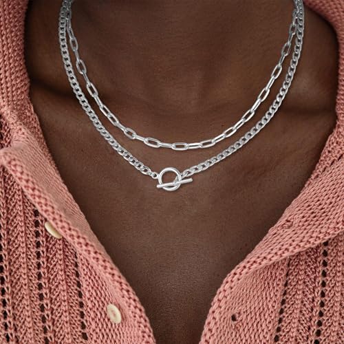 CHESKY 14K Gold Plated Layered Chain Necklace for Women | Trendy Cuban Link Chain, Chunky Paperclip Chain, Toggle Clasp Necklace, Fashion Gold Jewelry, Daily Gift for Women - style: Paperclip Toggle-SL