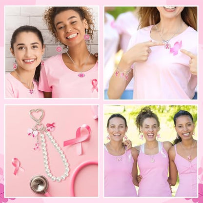 MARFOREVER 40 Pcs/20 Pairs Breast Cancer Awareness Charms | Pink Ribbon Charms forJewelry Making, Hope Ribbon Pendants, DIY Bracelet Necklace Earrings Making, Breast Cance Accessories - style: Breast Cancer Awareness