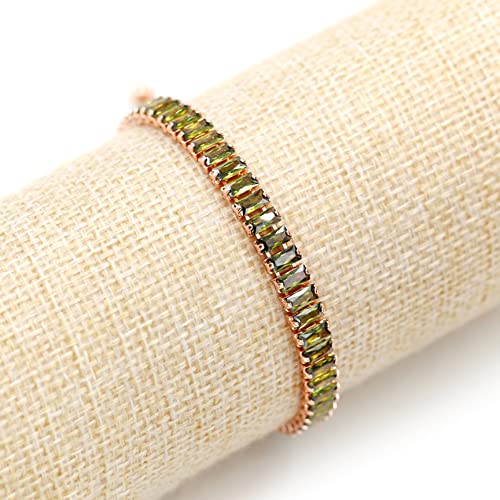 Uloveido Classic Emerald Cut Rectangular Cubic Zirconia Eternity Tennis Bracelet Adjustable for Women Y1788 - color: Rose Gold-Light Green