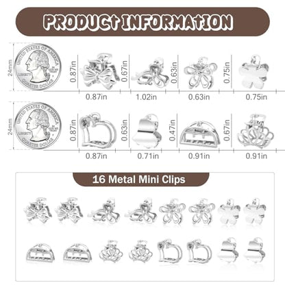 CWJCYTNSN 16PCS Small Metal Hair Claw Clips, Silver Mini Hair Clips for Thin Thick Hair, Cute Tiny Hair Clips, Little Flower Hair Jaw Clamps, Nonslip Bangs Pins Hair Accessories for Women Girls - color: Silver