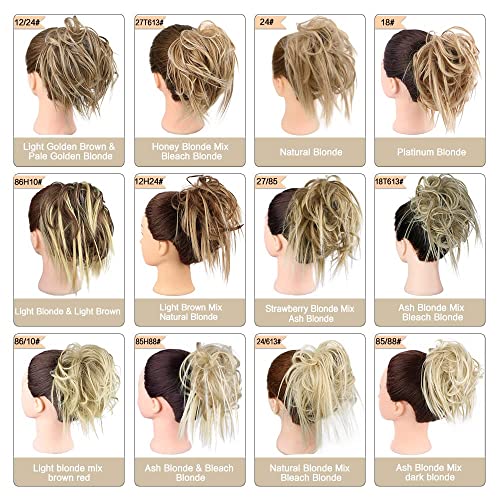 HMD Tousled Updo Messy Bun Hair Piece for Women Synthetic Hair Extension | Messy Bun Hair Piece with Elastic Scrunchie Synthetic Tousled Updos Ponytail Hairstyles for Daily Wear - color: 85/613#Ash Blonde Mix Bleach Blonde