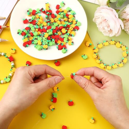 300Pcs Apple Shaped Clay Beads Back to School Jewelry Craft Kit | Polymer Clay,First Day of School Beads,Mini Apple Jewelry Making, DIY Bracelets Earring Bulk - color: Red Green Yellow