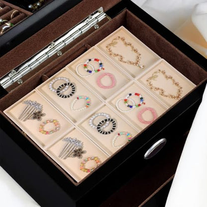 12 Pack Velvet Jewelry Trays, 8.3x5x0.9 Inches | Stackable Jewelry Organizer Inserts for Women, Beige Display Trays for Necklace Earring Ring Bracelet