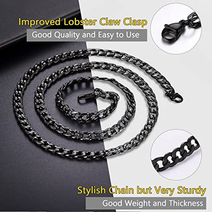 Men Cuban Chain Necklace for Men Stainless Steel 5mm Link Chain Women Dainty Necklace Gold/Silver/Black Plated Statement Jewelry 18/20/22/24/26/28/30 Inch - color: 5mm-Black Cuban Chain, size: Length 18 Inch