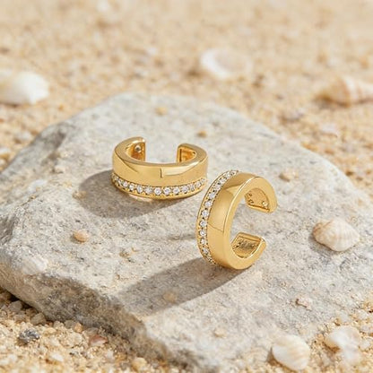 Bemoly Ear Cuff Earrings for Women 14K Gold Plated Cubic Zirconia Dangle Huggie Ear Cuffs Non Piercing | Clip On Cartilage - style: H-1 Row cz-Pair