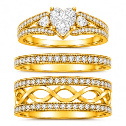 3Piece Moissanite Ring Set for Couples 925 10K 14K 18K Moissanite Wedding Ring - style: Ring 3