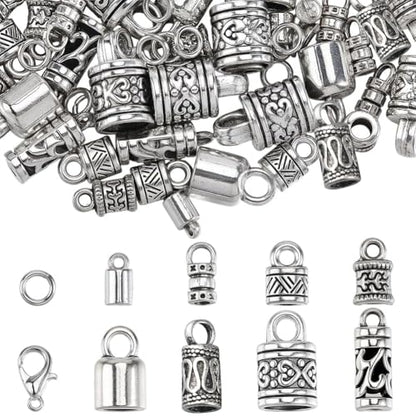SUNNYCLUE 1 Box 230Pcs Cord End Caps Bracelet End Caps Tibetan Style Antique Silver Kumihimo Bracelet Findings Lobster Clasp Open Jump Rings for Jewelry Making Kits DIY Bracelet Necklace Earrings - style: Style 2