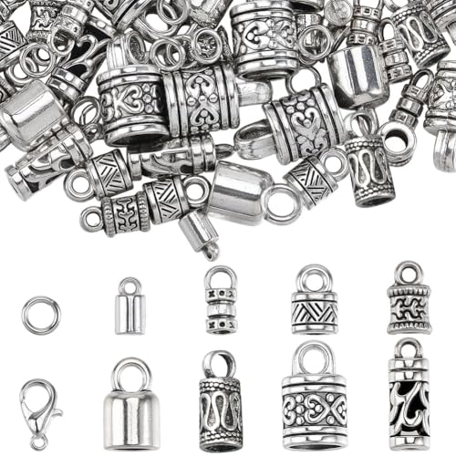 SUNNYCLUE 1 Box 230Pcs Cord End Caps Bracelet End Caps Tibetan Style Antique Silver Kumihimo Bracelet Findings Lobster Clasp Open Jump Rings for Jewelry Making Kits DIY Bracelet Necklace Earrings - style: Style 2