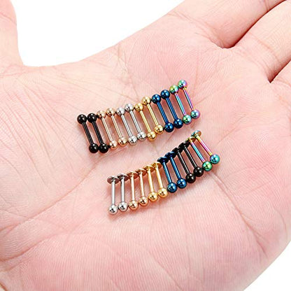 12-24PCS 16G Eyebrow Ear Helix Tragus Cartilage Earring Lip Rings Barbell Body Piercing Jewelry 6mm 8mm 10mm 12mm - style: 24PCS - 8mm Straight & Lip Barbell