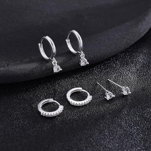 Freekiss 3 Pairs Hoop Earrings Set - Dainty Stud Dangle Cartilage for Women | Hypoallergenic Earrings, Cubic Zirconia Stackable Trendy Small Set Jewelry Gifts for Women - style: Rounded cz-SL
