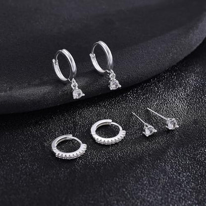 Freekiss 3 Pairs Hoop Earrings Set - Dainty Stud Dangle Cartilage for Women | Hypoallergenic Earrings, Cubic Zirconia Stackable Trendy Small Set Jewelry Gifts for Women - style: Rounded cz-SL