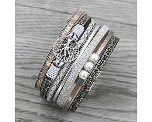 Fesciory Leather Wrap Bracelet for Women, Boho Western Layered Cuff Jewelry | Stackable Bracelets, Easy-On Clasp, Daily Wear, Pairs with Boho Western Outfits, Gift for Women - color: Grey1