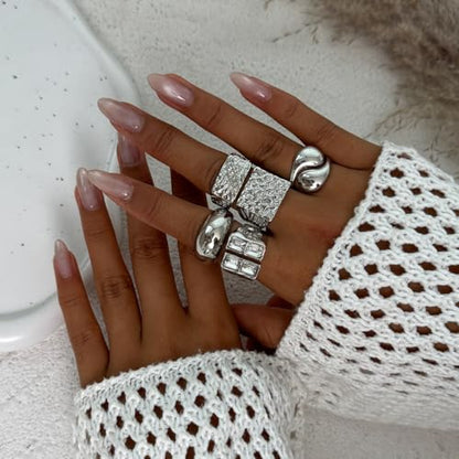 Chunky Rings for Women Gold Stackable Knuckle Ring Set Adjustable Statement Ring Set Vintage Dainty Open Midi Rings Jewelry Pack for Women Silver4