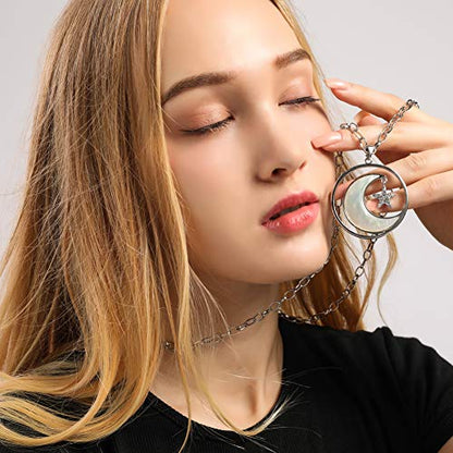 Long Moon Star Shell Pendant Necklace for Women Sweater Layered Y Statement Bohemian Chain Mother Jewelry with Gifts Box - color: SULVER