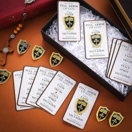 Sayglossy 30 Sets Put on the Whole Armor of God Pins on Card Lapel Pin for Men Bulk Bible Christian Pins Gifts Religious Goldtone for Church Home Party Supplies - style: Armor of God