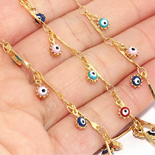 LOYATA Dainty Ankle Bracelet,14K Gold Plated Tiny Bead Anklet Dainty White Cubic Zirconia Cross Tassel Foot Chain Cute Lucky Moon Evil Eye Foot Jewelry Boho Anklets for Women - color: Evil Eye A