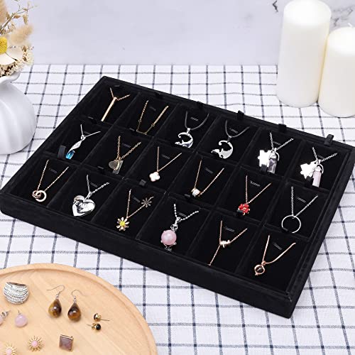 24 Grid Stackable Jewelry Tray Organizer with Removable Divider Velvet Tray | Jewelry Display Tray for Earrings Necklaces Bracelet Rings Display Showcase - Black - color: Black
