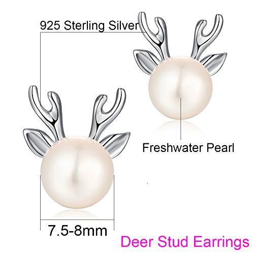 Han han Pearl Stud Earrings for Women 925 Sterling Silver, Pearl Jewelry Gift for Women 8MM-13MM - style: E-Deer Pearl Studs-8mm