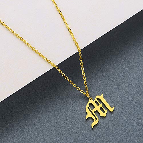 Women's Old English Initial Necklace 18K Gold Plated Stainless Steel Letter Pendant Gift - style: M