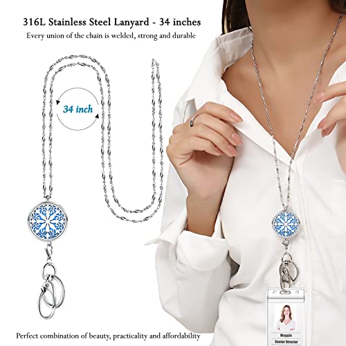 Lanyards for ID Badges Keys Women Cute Teacher Lanyard ID Holder Necklace Silver Chain Fashion Keychain Diffuser Office School Work Jewelry Nurse Teacher Appreciation Gifts Mandala - color: 1-mandala